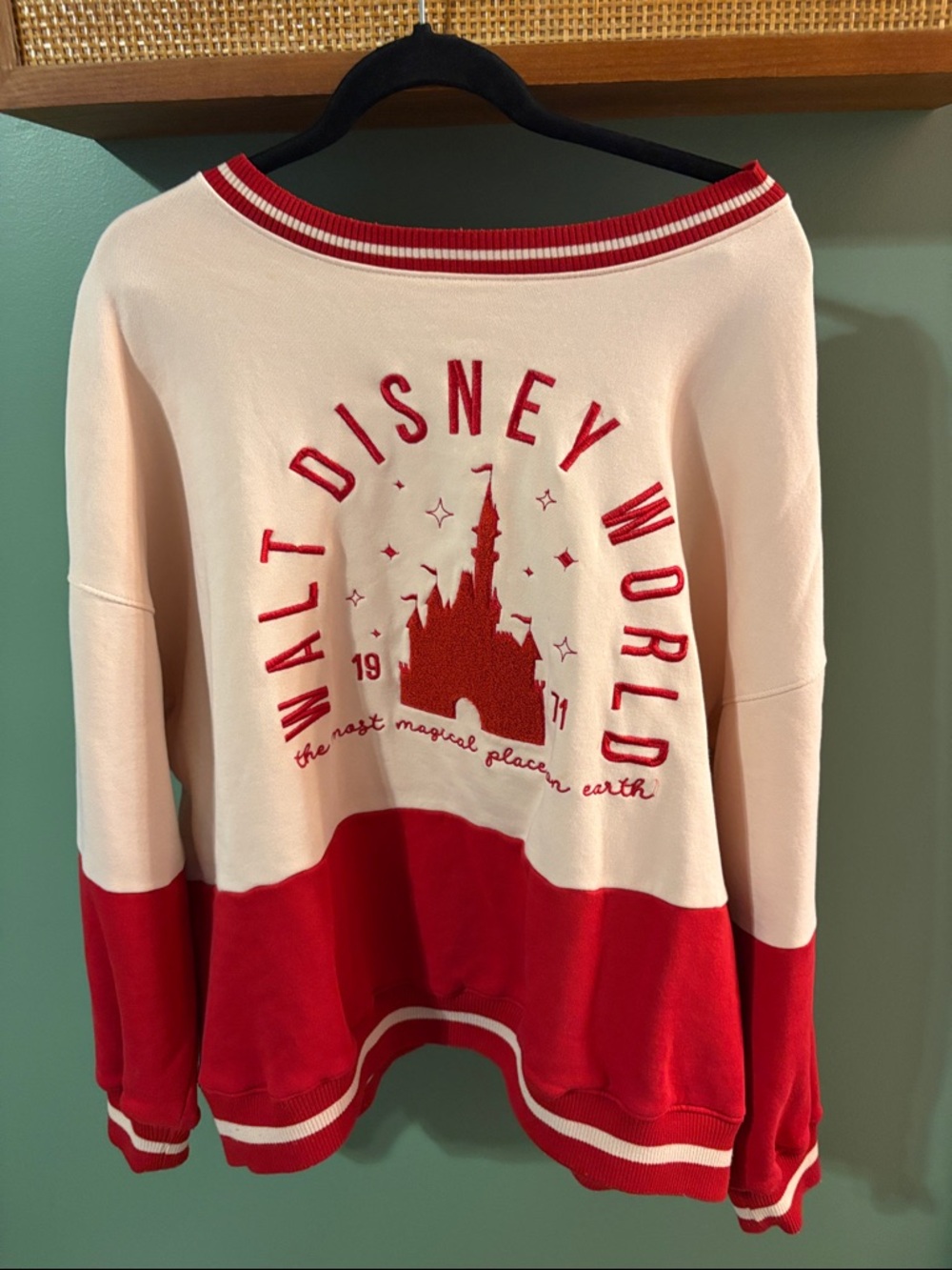 Disney Oversized Fit Red and Cream Walt Disney World Pullover